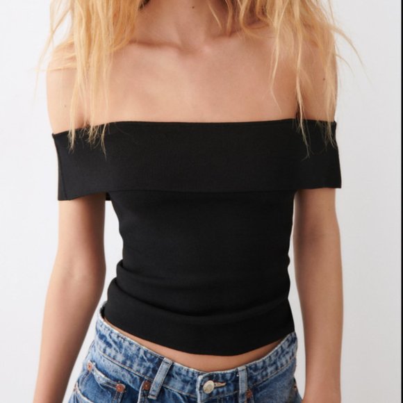 Zara Tops - ZARA BLACK KNIT BANDEAU OFF THE SHOULDER TOP BLOUSE